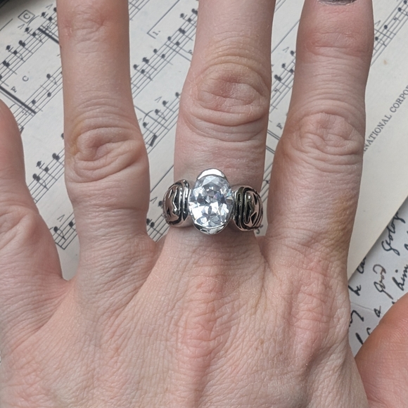 Bold Silver Ring with Gemstone and Textured Band - Picture 1 of 9